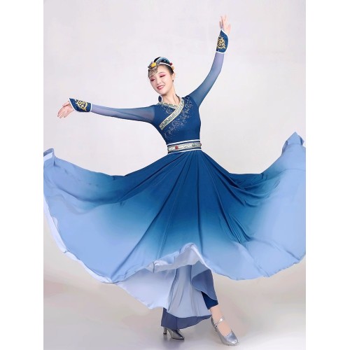 Mongolian dance dresses blue performance costumes for women young girls female Mongolian performance robes art test Mongolian clothes for female